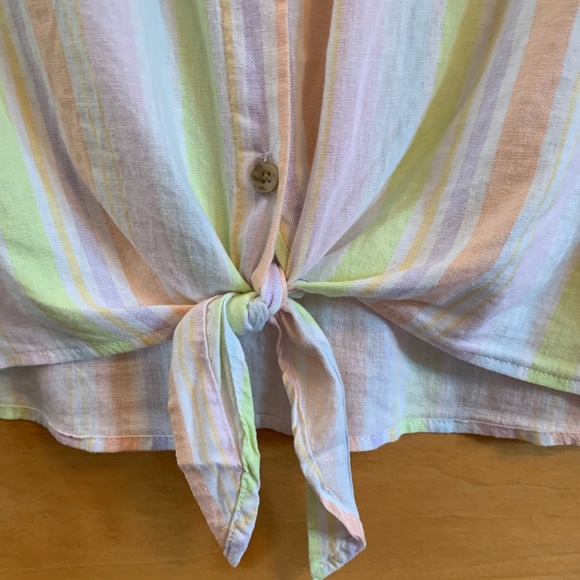 (K259) NWT, Wonder Nation Girls Plus Sz 14-16 Linen Camp Top, Tie Front 1 pocket - Picture 7 of 12